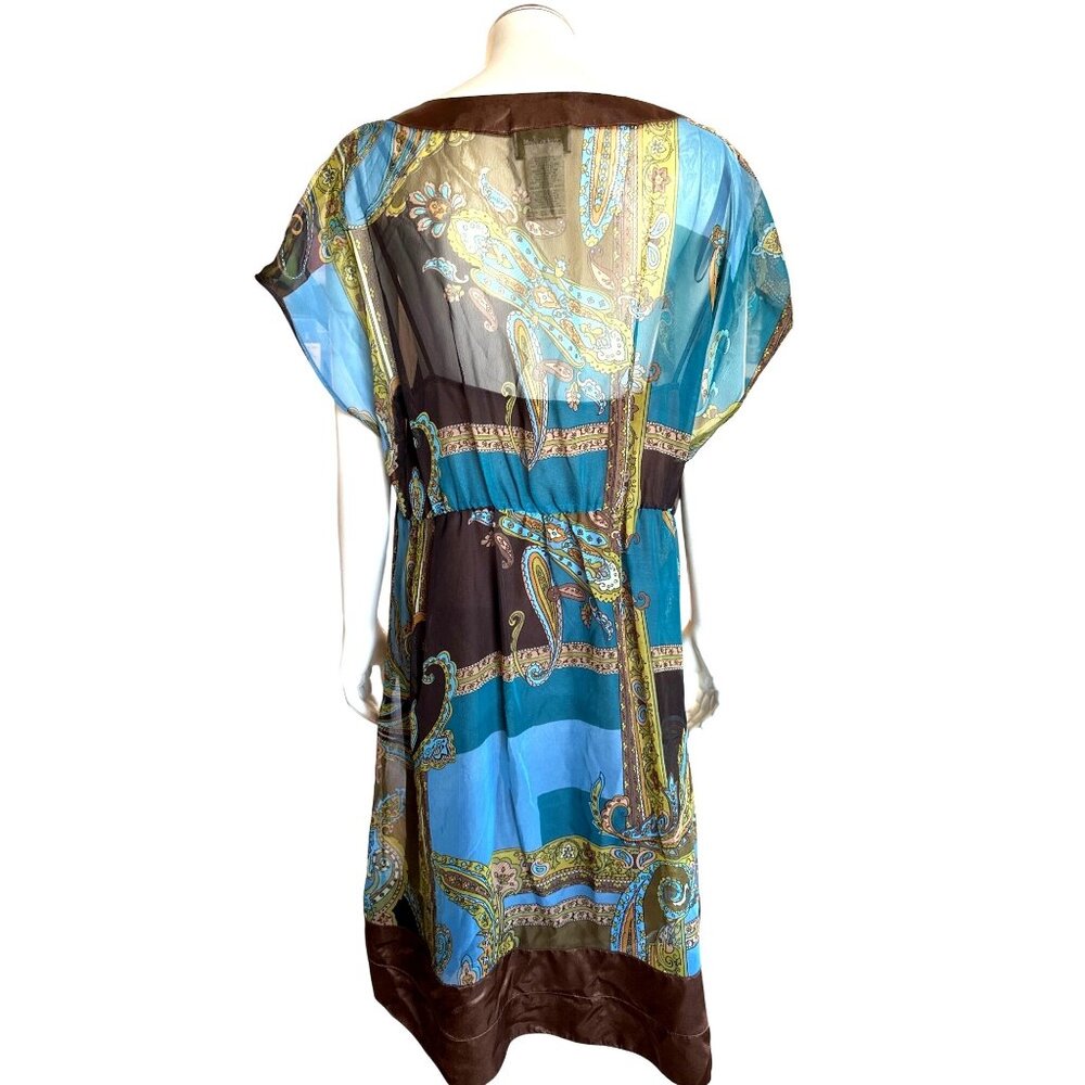 Breakin Loose Size 14 Blue Brown Paisley Dress Sheer Chiffon Glamcore Resortcore - Picture 4 of 10